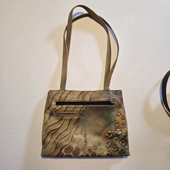 Anuschka Hand-Painted Leather Handbag Purse LG Animal Print Floral Art-to-wear - Picture 5 of 16